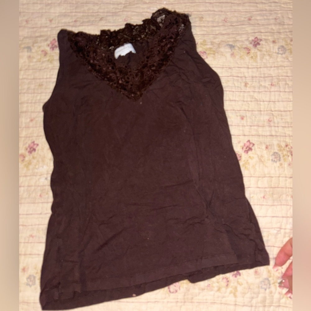 Elegant Brown Lace Trim Women's Top